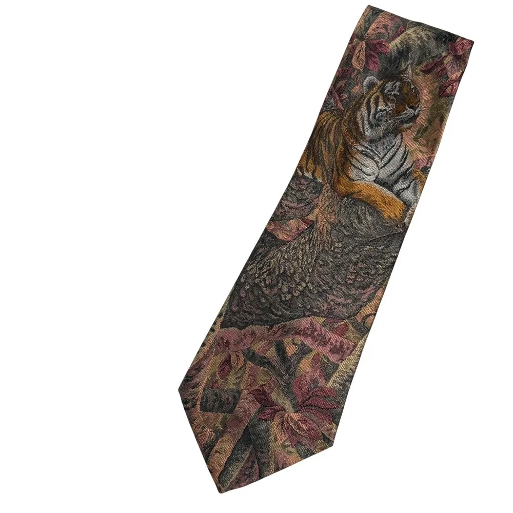 VTG Rare Christian Dior Monsieur Tiger Tapestry Silk Tie Mens Wildlife Safari